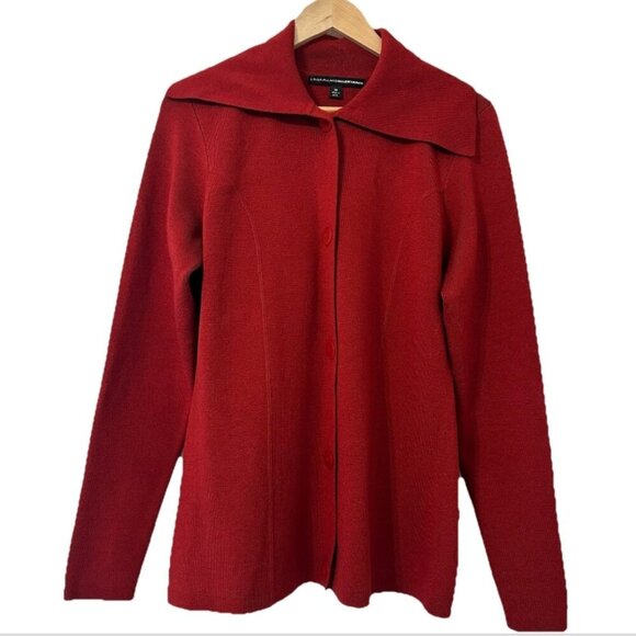 Collaboration Women's Medium Deep Red WOOL SILK Stretch Collar Cardigan Sweater - Picture 1 of 4